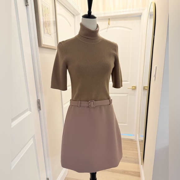 THEORY Combo Dress Bistretch Wool Twill Ribbed Sweater Turtleneck Size M - Picture 2 of 15